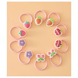 Babyhug Hair Rubber Bands With Strawberry Applique Pack of 5 Free Size - Pink