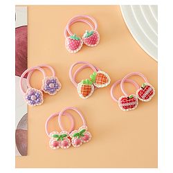 Babyhug Hair Rubber Bands With Strawberry Applique Pack of 5 Free Size - Pink