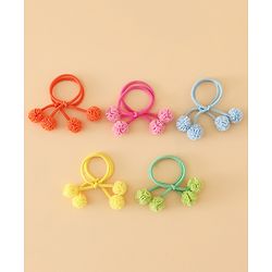 Babyhug Free Size Hair Rubber Bands with Pom Pom - Multicolor