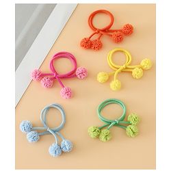 Babyhug Free Size Hair Rubber Bands with Pom Pom - Multicolor