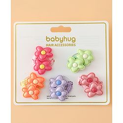 Babyhug Hair Rubber Bands Free Size With Floral Applique Pack Of 5 - Pink , Green & Orange