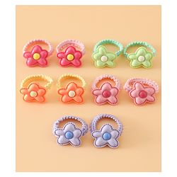 Babyhug Hair Rubber Bands Free Size With Floral Applique Pack Of 5 - Pink , Green & Orange