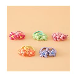 Babyhug Hair Rubber Bands Free Size With Floral Applique Pack Of 5 - Pink , Green & Orange