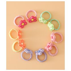 Babyhug Hair Rubber Bands Free Size With Floral Applique Pack Of 5 - Pink , Green & Orange