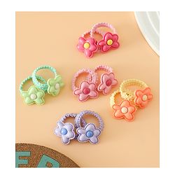 Babyhug Hair Rubber Bands Free Size With Floral Applique Pack Of 5 - Pink , Green & Orange