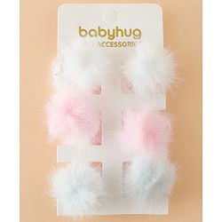 Babyhug Hair Pins And Clips Free Size With Fur Applique Pack Of 6 - Pink & White