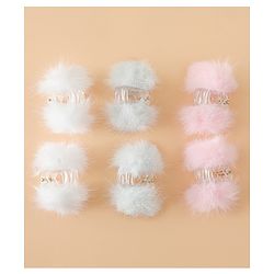Babyhug Hair Pins And Clips Free Size With Fur Applique Pack Of 6 - Pink & White
