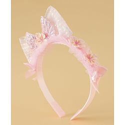 Babyhug Free Size Hair Band With Bow Applique - Pink