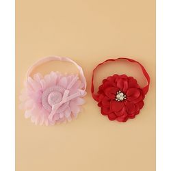 Babyhug Headbands With Floral Applique Pack of 2 Free Size - Maroon , Purple