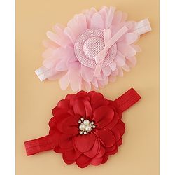 Babyhug Headbands With Floral Applique Pack of 2 Free Size - Maroon , Purple