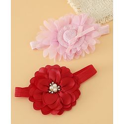 Babyhug Headbands With Floral Applique Pack of 2 Free Size - Maroon , Purple