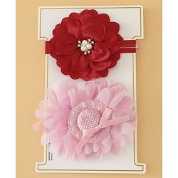 Babyhug Headbands With Floral Applique Pack of 2 Free Size - Maroon , Purple
