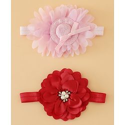 Babyhug Headbands With Floral Applique Pack of 2 Free Size - Maroon , Purple