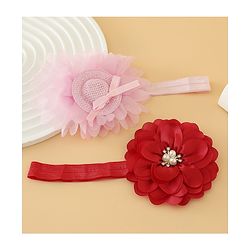 Babyhug Headbands With Floral Applique Pack of 2 Free Size - Maroon , Purple