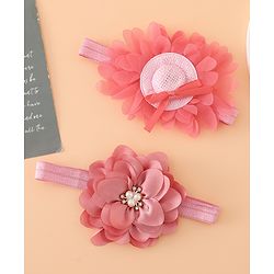 Babyhug Headbands With Floral Applique Pack of 2 Free Size - Maroon , Purple