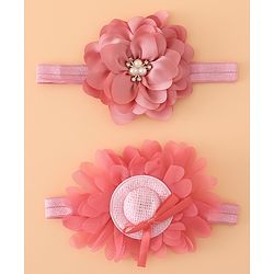 Babyhug Headbands With Floral Applique Pack of 2 Free Size - Maroon , Purple
