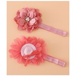 Babyhug Headbands With Floral Applique Pack of 2 Free Size - Maroon , Purple