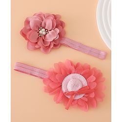 Babyhug Headbands With Floral Applique Pack of 2 Free Size - Maroon , Purple