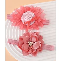Babyhug Headbands With Floral Applique Pack of 2 Free Size - Maroon , Purple