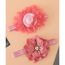 Babyhug Headbands With Floral Applique Pack of 2 Free Size - Maroon , Purple