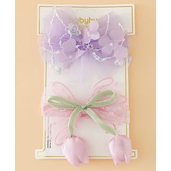 Babyhug Free Size Organza Tulip Bow Headbands with Sheer Layered Net Fabric Pack of 2 - Lavender & Pink