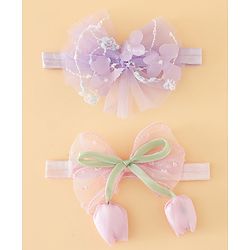 Babyhug Free Size Organza Tulip Bow Headbands with Sheer Layered Net Fabric Pack of 2 - Lavender & Pink