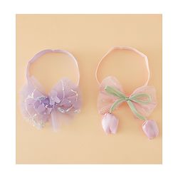 Babyhug Free Size Organza Tulip Bow Headbands with Sheer Layered Net Fabric Pack of 2 - Lavender & Pink