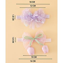 Babyhug Free Size Organza Tulip Bow Headbands with Sheer Layered Net Fabric Pack of 2 - Lavender & Pink