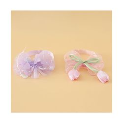 Babyhug Free Size Organza Tulip Bow Headbands with Sheer Layered Net Fabric Pack of 2 - Lavender & Pink