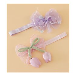 Babyhug Free Size Organza Tulip Bow Headbands with Sheer Layered Net Fabric Pack of 2 - Lavender & Pink