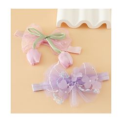 Babyhug Free Size Organza Tulip Bow Headbands with Sheer Layered Net Fabric Pack of 2 - Lavender & Pink