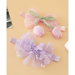 Babyhug Free Size Organza Tulip Bow Headbands with Sheer Layered Net Fabric Pack of 2 - Lavender & Pink