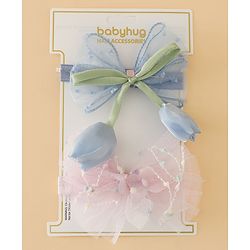 Babyhug Free Size Organza Tulip Bow Headbands with Sheer Layered Net Fabric Pack of 2 - Lavender & Pink