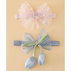 Babyhug Free Size Organza Tulip Bow Headbands with Sheer Layered Net Fabric Pack of 2 - Lavender & Pink