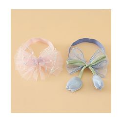 Babyhug Free Size Organza Tulip Bow Headbands with Sheer Layered Net Fabric Pack of 2 - Lavender & Pink