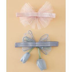 Babyhug Free Size Organza Tulip Bow Headbands with Sheer Layered Net Fabric Pack of 2 - Lavender & Pink