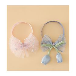 Babyhug Free Size Organza Tulip Bow Headbands with Sheer Layered Net Fabric Pack of 2 - Lavender & Pink
