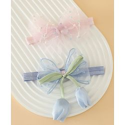 Babyhug Free Size Organza Tulip Bow Headbands with Sheer Layered Net Fabric Pack of 2 - Lavender & Pink
