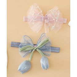 Babyhug Free Size Organza Tulip Bow Headbands with Sheer Layered Net Fabric Pack of 2 - Lavender & Pink
