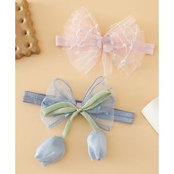 Babyhug Free Size Organza Tulip Bow Headbands with Sheer Layered Net Fabric Pack of 2 - Lavender & Pink