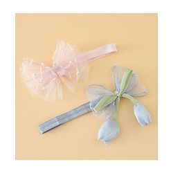 Babyhug Free Size Organza Tulip Bow Headbands with Sheer Layered Net Fabric Pack of 2 - Lavender & Pink