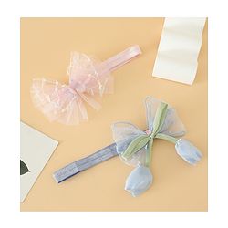 Babyhug Free Size Organza Tulip Bow Headbands with Sheer Layered Net Fabric Pack of 2 - Lavender & Pink