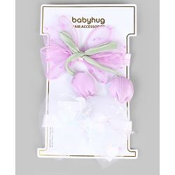 Babyhug Free Size Organza Tulip Bow Headbands with Sheer Layered Net Fabric Pack of 2 - Lavender & Pink