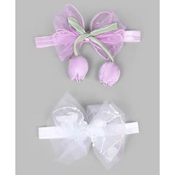 Babyhug Free Size Organza Tulip Bow Headbands with Sheer Layered Net Fabric Pack of 2 - Lavender & Pink
