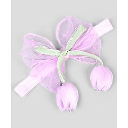 Babyhug Free Size Organza Tulip Bow Headbands with Sheer Layered Net Fabric Pack of 2 - Lavender & Pink