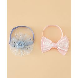 Babyhug Headbands With Floral Bow & Pearl Applique Pack of 2 Free Size-Blue/Pink