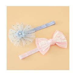 Babyhug Headbands With Floral Bow & Pearl Applique Pack of 2 Free Size-Blue/Pink