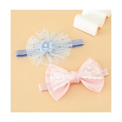 Babyhug Headbands With Floral Bow & Pearl Applique Pack of 2 Free Size-Blue/Pink