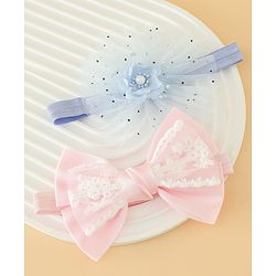 Babyhug Headbands With Floral Bow & Pearl Applique Pack of 2 Free Size-Blue/Pink