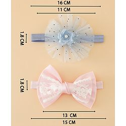 Babyhug Headbands With Floral Bow & Pearl Applique Pack of 2 Free Size-Blue/Pink